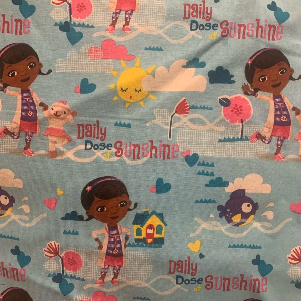 Doc Mic Stuffin Blue Cartoon Character Fabric Brand New